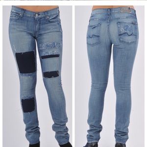 7 For All Mankind Roxanne Patched Distressed Destructed Jeans